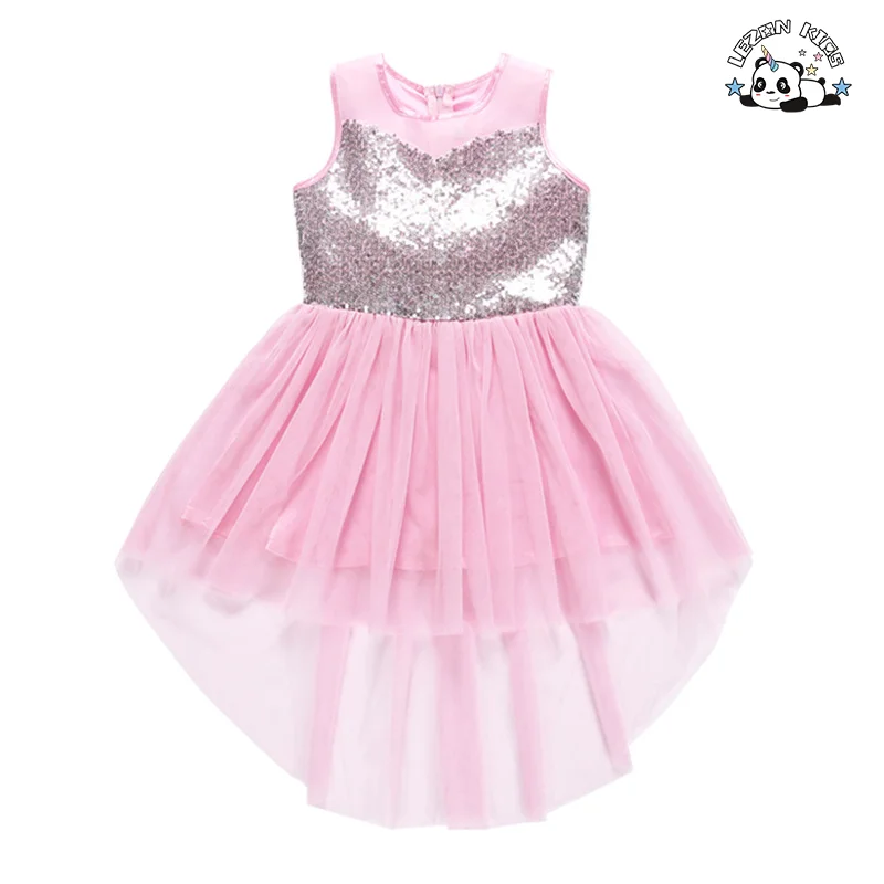 LEZONKIDS - Customizable Girls Sleeveless Summer Sequined Tulle Dress for Kids 2-14 Years